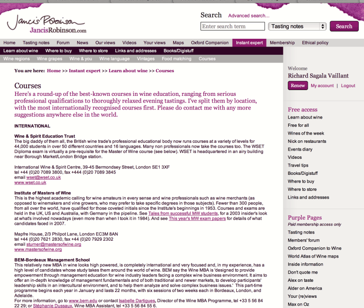 Jancis on Wine courses